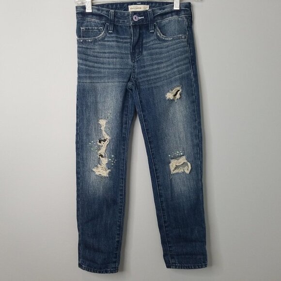 Abercrombie Girls 8 Slim Distressed Ripped Rhinestones Jeans - Picture 1 of 9